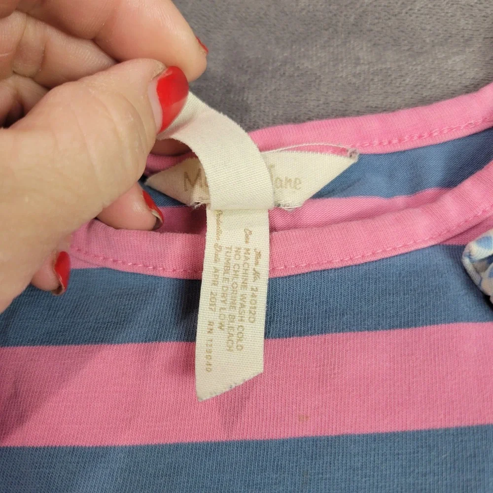 Matilda Jane Kids Pink Blue Striped Long Sleeve Ruffle Dress‎ Size 4 24032D